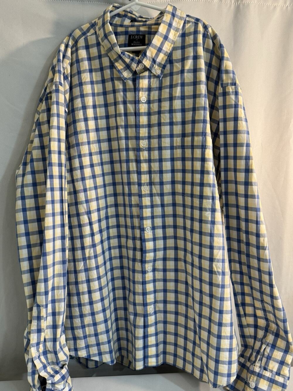 JCREW Button Down Shirt Slim Untucked XXL Flex Washed Blue And Yellow Plaid 0016
